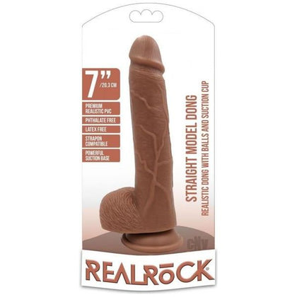 RealRock Straight W-Balls 7 Tan - Premium Realistic PVC Phthalate-Free Latex-Free Strap-On Compatible Dildo with Powerful Suction Base - Ultimate Pleasure for All Genders - Tan Color