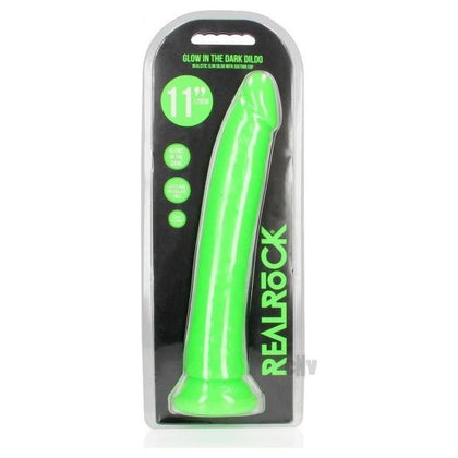 RealRock Slim Dildo 11 Gitd Green - Illuminating Pleasure for All Genders and Sensational Stimulation for Vaginal and Anal Play