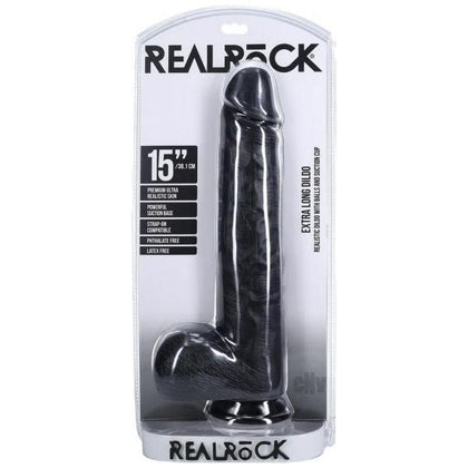 RealRock XL Straight Dildo with Balls - Model 15 Black - For Unforgettable Pleasure