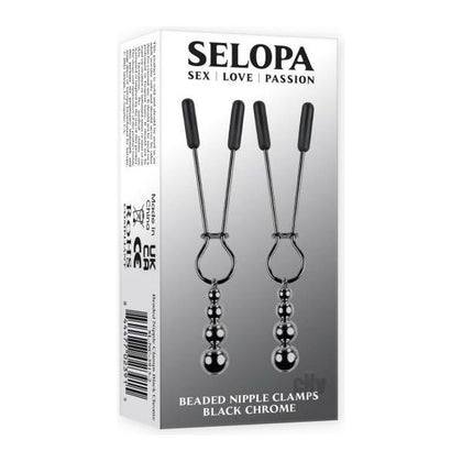 Selopa Beaded Nipple Clamps Black Chrome - Sensual Weighted Stainless Steel Nipple Clamps for All Genders, Enhancing Pleasure - Adult Naughty Store