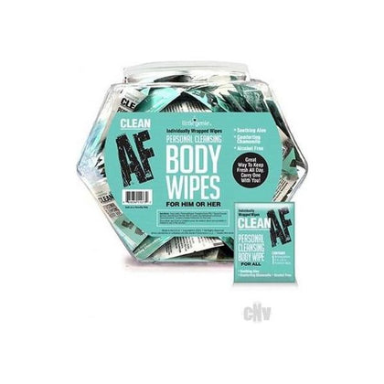 Clean AF Fishbowl: 96 Packs of Biodegradable Personal Cleansing Body Wipes with Chamomile and Aloe