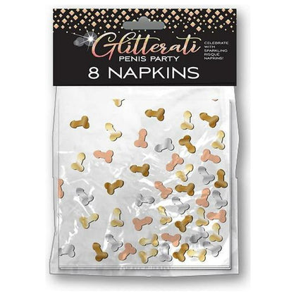 Introducing Glitterati Napkins 8pk: Exquisite Paper Napkins with Rose Gold, Gold, Silver, and Bronze Glitterati Penises for a Touch of Elegance at Your Next Penis Party - Adult Naughty Store