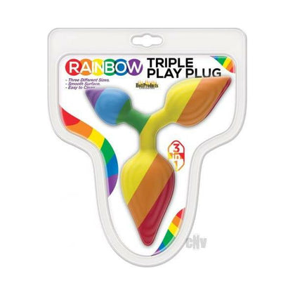 Introducing the SensaPlay Rainbow Triple Play Butt Plug - Model R3P-2021: The Ultimate Unisex Anal Pleasure Delight - Adult Naughty Store