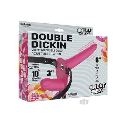 Sweet Pleasure Vibrating Silicone Double Dildo Strap-On - Model: Double Dickin 3000 - For Adventurous Couples - Dual Stimulation - Purple