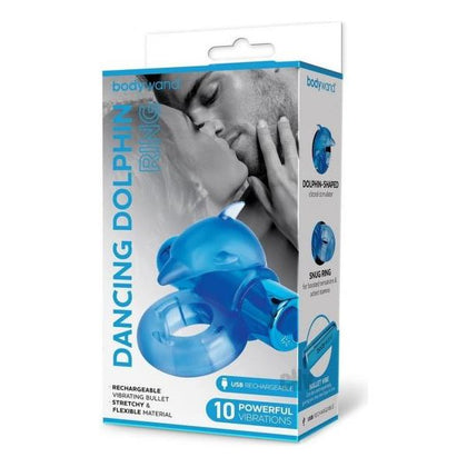 Bodywand Recharge Dancin Dolphin Blue Erection-Enhancing Couples Ring with Vibrating Bullet - Model: Blue Dancin Dolphin - Unisex Pleasure Toy - Blue