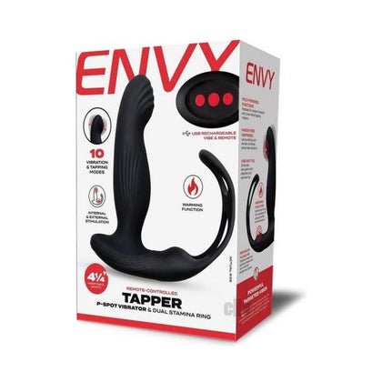 ENVY Toys Remote Tapper P Spot Dual Ring Vibrating Stimulator Model 2021 - Men's Expert Prostate and Perineum Massager in Elegant Black