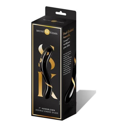 Secret Kisses SK Handblown Double-Ended Dildo 7 - Versatile Pleasure for Couples - Curved Glass Toy for Dual Stimulation - Temperature Play - Black