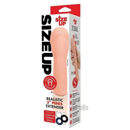 Size Up Realistic Penis Extender 3 - Male Genital Enlargement Sleeve for Enhanced Partner Stimulation - Ultra-Soft, Trim-to-Fit Design - Includes Stamina Rings - Flesh