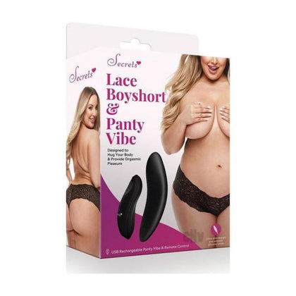 Secret Lace Boyshort Remote Q-s Black - Luxurious Lace Boyshort with Remote-Controlled Panty Vibe for Intimate Pleasure - Model Q-s, Black - Adult Naughty Store