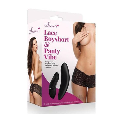 Secret Lace Boyshort Remote O-s Black - Luxurious Lace Boyshort with Remote-Controlled Panty Vibe for Sensational Pleasure - Model O-s, Women's Vibrating Underwear, 10 Vibration Modes, USB Rechargeable - Black