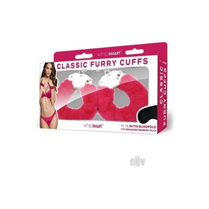Whipsmart Plush Restraining Set - Furry Cuffs & Blindfold - Model X123 - Unisex - Wrist Restraints & Sensory Play - Hot Pink
