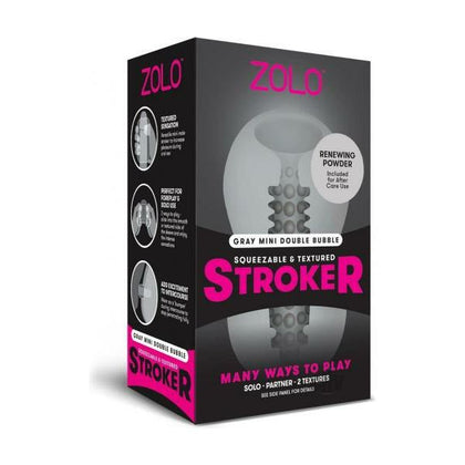 ZOLO Gray Mini Double Bubble Squeezable and Textured Stroker - Male Masturbator Toy, Model ZM-1001, for Men, Intense Pleasure, Grey