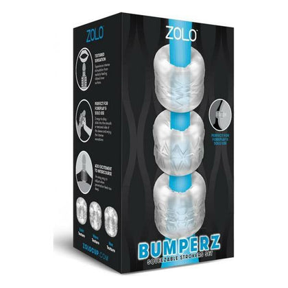 Zolo Bumperz Clear Squeezable Strokers Set | Intense Stimulation for Foreplay and Solo Pleasure | Swirl, Wave, and Hex Textures | Phthalate-Free | Body-Safe