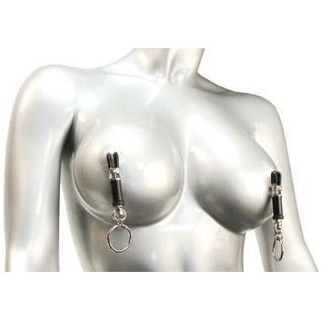 Introducing the Exquisite Pleasure Co. Adjustable Bondage Ring Barrel Nipple Clamps - Model X1: The Ultimate Sensation for Alluring Nipple Play in Sensational Black - Adult Naughty Store