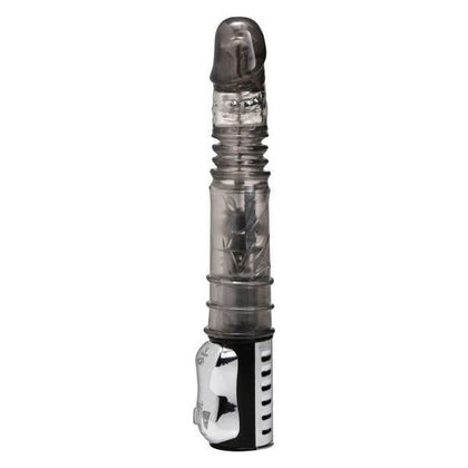 Introducing the SensaThrust X-2000 Anal Pleasure Vibrator - The Ultimate Thrusting Delight for All Genders in Smoky Black!