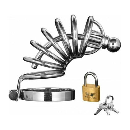 Asylum 6 Ring Locking Chastity Cage - Stainless Steel Male Chastity Device with Removable Cum-Thru Plug - Model A6R-001 - Men's Cock Cage for Intense Control and Pleasure - Silver