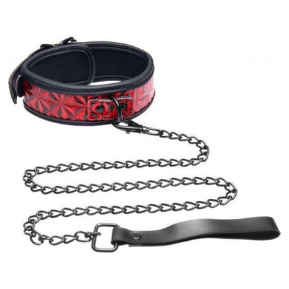 Crimson Tied Leash and Collar Set - Red and Black Embossed Design - Model CT-32 - Unisex - Neck Restraint and Sensual Play - Elegant and Alluring