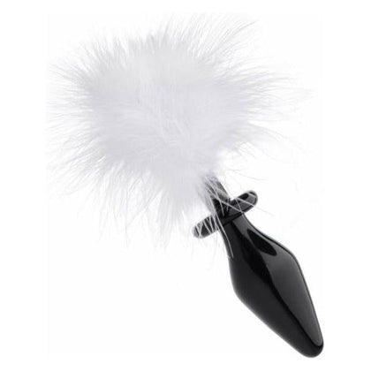Introducing the SensaGlass Fluffer Bunny Tail Glass Anal Plug - Model FG-001: The Ultimate Black Pleasure Experience!