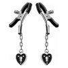 Introducing the Exquisite Charmed Heart Padlock Nipple Clamps - Model X123, Black - For Him and Her, Unleash Pleasure and Passion! - Adult Naughty Store