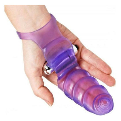 Introducing the PleasurePro Double Finger Banger Vibrating G-Spot Glove - Model DP-420, Purple - Adult Naughty Store