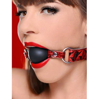 Crimson Tied Triad Interchangeable Silicone Ball Gag - Versatile Pleasure System for All Genders - Red Diamond Embossed Faux Leather - Model CT-IG001