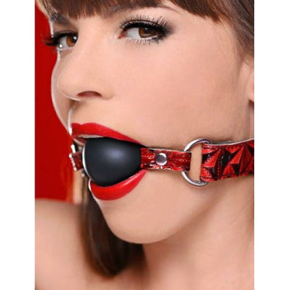 Crimson Tied Triad Interchangeable Silicone Ball Gag - Versatile Pleasure System for All Genders - Red Diamond Embossed Faux Leather - Model CT-IG001 - Adult Naughty Store