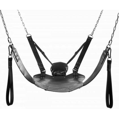 Strict Extreme Leather Bondage Sling with Stirrups and Pillow - Model SXL-1234 - Unisex - Full Body Support - Black