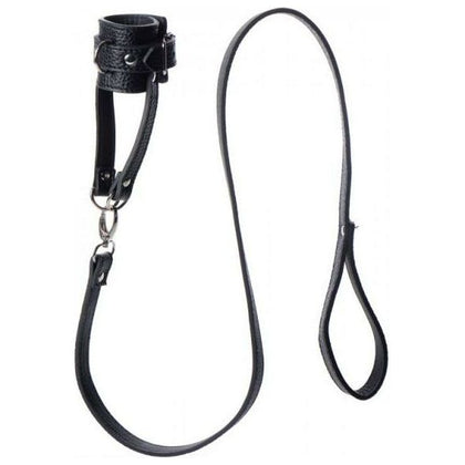 Leather Ball Stretcher with Leash - Intensify Pleasure with the Dominus DS-200 - Male - Scrotum Stimulation - Black - Adult Naughty Store