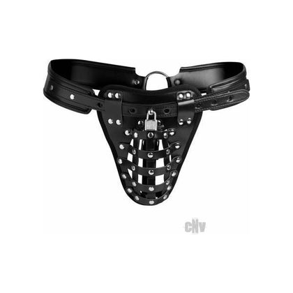 Master Series Netted Male Chastity Jock Strap - Model X1, Black Leather, for Men, Sensual Restriction and Teasing