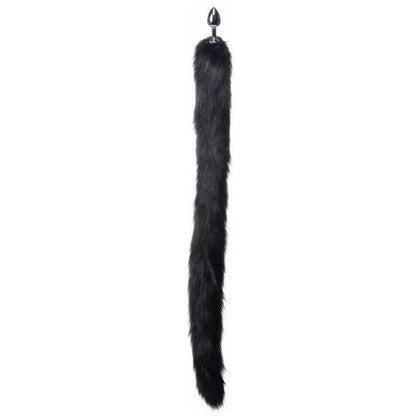 Introducing the Exquisite Black Extra Long Mink Tail Metal Anal Plug - Model XTM-007 - Designed for Ultimate Pleasure and Sensual Exploration