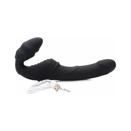 Strap U Slim Rider Ribbed Vibrating Strapless Strap On - Model SR-5000 - For Women - Dual Pleasure - Pink - Adult Naughty Store