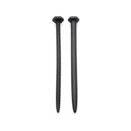 Introducing the Sinful Pleasures Hardware Nail & Screw Silicone Urethral Sounds Black - Model HNS-001: Unleash Your Deepest Desires! - Adult Naughty Store