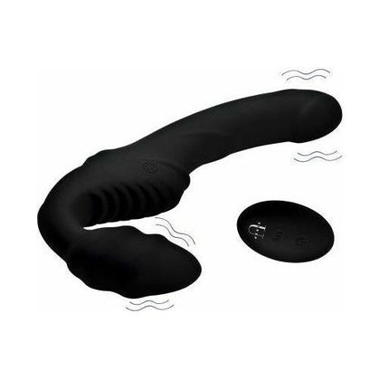 Introducing the Luxurious Pleasure Pro Slim Rider Strapless Strap On With Remote Control in Black - Model PR-5001: The Ultimate Dual-Action Vibrating Double Ended Strap On Dildo for Couples
