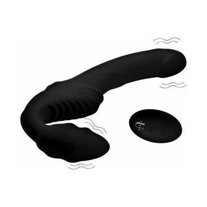 Introducing the Luxurious Pleasure Pro Slim Rider Strapless Strap On With Remote Control in Black - Model PR-5001: The Ultimate Dual-Action Vibrating Double Ended Strap On Dildo for Couples - Adult Naughty Store