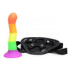 Introducing the Exquisite Pleasure Co. Pride Collection: Rainbow Silicone Dildo With Harness - Model PRD-2021, Unisex G-Spot/P-Spot Pleasure, Vibrant Multicolor - Adult Naughty Store