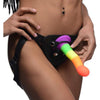 Introducing the Exquisite Pleasure Co. Pride Collection: Rainbow Silicone Dildo With Harness - Model PRD-2021, Unisex G-Spot/P-Spot Pleasure, Vibrant Multicolor - Adult Naughty Store