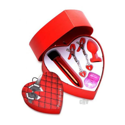 Frisky Passion Heart Kit Red:
The Ultimate Pleasure Experience - Frisky Passion Heart Kit Red: Nipple Clamps, Vibrator, Cock Ring, and Butt Plug for Couples