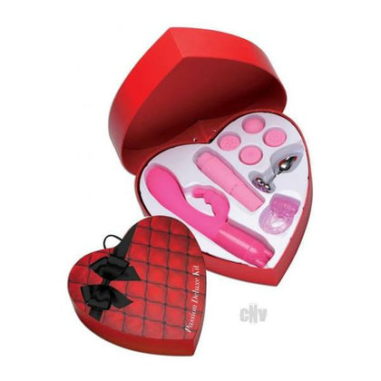 Passion Deluxe Kit - Frisky Pink Curved Rabbit Vibe, Mini Massager, Pink Heart Butt Plug, and Cock Ring