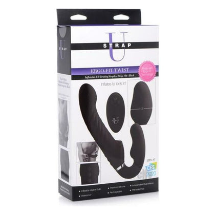 Strap U Ergo-Fit Twist Black Strapless Strap-On Dildo - Model X123 - Multi-Gender - Dual Pleasure - Swirly Texture - Velvety Smooth Silicone - Black - Adult Naughty Store