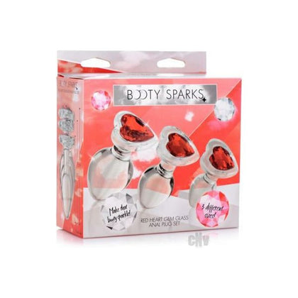 Booty Spark Red Heart Gem Glass Plug Set - Luxurious Anal Pleasure Toy for All Genders - Model BSGP-001 - Captivating Crimson - Adult Naughty Store