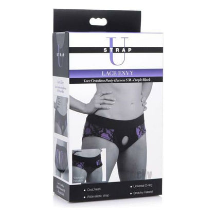 Strap U Lace Envy Crotchless Harness - Model LEC-1001 - Unisex - Waist Size S-M - Purple