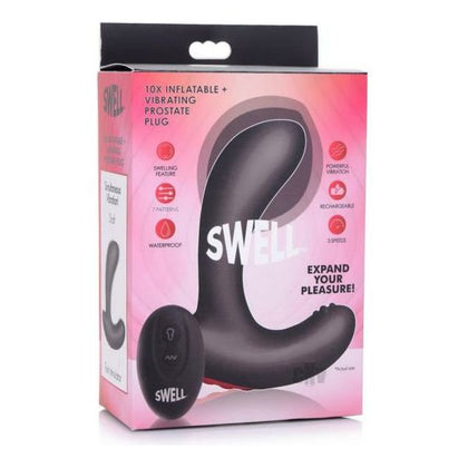 Introducing the Swell Inflate Vibe Prostate Plug Black - The Ultimate Pleasure Enhancer for Him - Adult Naughty Store