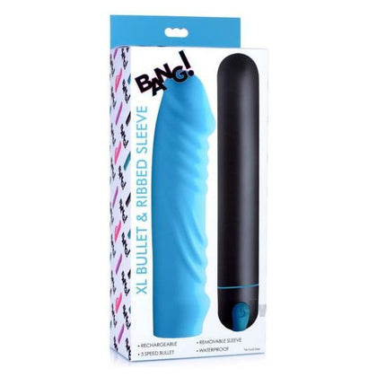 Bang XL Bullet and Ribbed Sleeve Blue - Powerful Silicone Vibrating Bullet for Intense Pleasure - Model XRB-500 - Unisex - Internal and External Stimulation - Adult Naughty Store