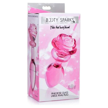 Booty Sparks Pink Rose Glass Plug LG - Elegant Borosilicate Glass Anal Pleasure Toy for Women and Men - Adult Naughty Store