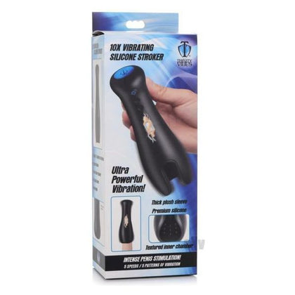 Introducing the SensaTec 10x Vibrating Silicone Stroker - Model T4M: The Ultimate Pleasure Experience for Men in Black - Adult Naughty Store