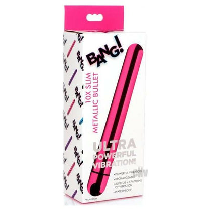 Bang 10x Slim Metallic Bullet Pink - Powerful Rechargeable Vibrating Bullet for Intense Pleasure - Adult Naughty Store