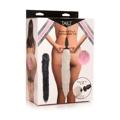 Tailz Silicone Anal Plug And 3 Tails Set - Model TSP-3T - Unleash Your Wild Side with Interchangeable Animal Tails - Gender-Neutral Pleasure - Vibrant Gray, White, and Pink Options - Adult Naughty Store