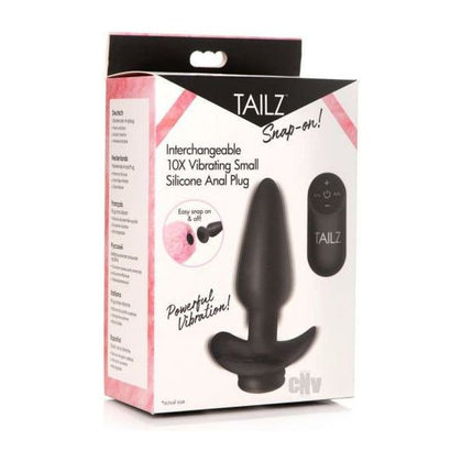 Tailz Snap On Plug W-remote Small - Premium Silicone Vibrating Anal Plug with Interchangeable Tails - Model TSP-001 - Unisex - Anal Stimulation - Black - Adult Naughty Store