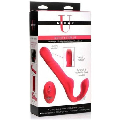 Strap U Mighty Thrust Pink Strapless Strap-On - Powerful Dual Motor Thrusting and Vibrating Silicone Dildo - Model STU-402 - Designed for Couples - Intense G-Spot Stimulation - Pink - Adult Naughty Store