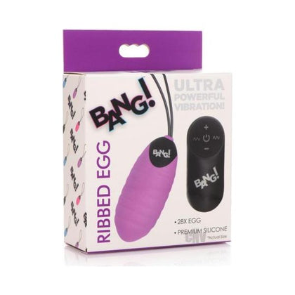 Introducing the Bang 28x Ribbed Silicone Egg Purple - The Ultimate Pleasure Powerhouse for Her!